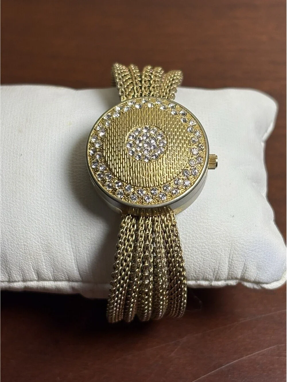 Vintage Anne Klein Gold Tone Secret Mirror Watch Flip Top Mesh Band 10/8688
